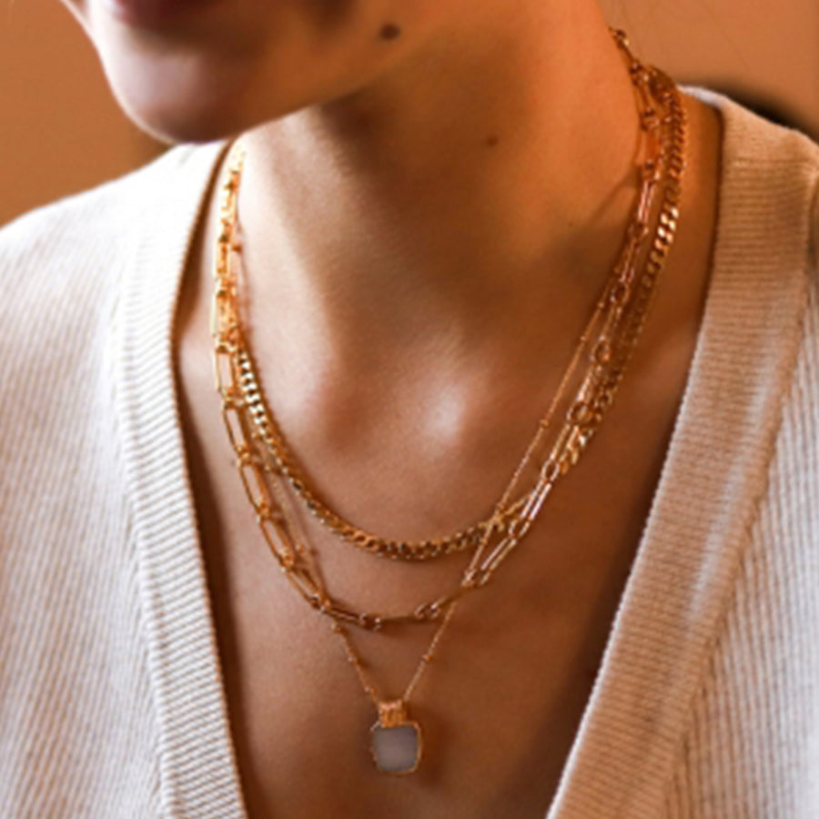 gold interlink mid-layer chain necklace