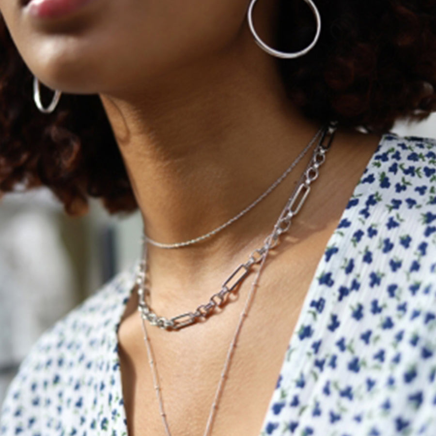 platinum interlink mid-layer chain necklace